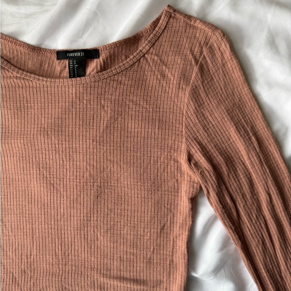 Dusty Rose Ribbed Long Sleeve Top
